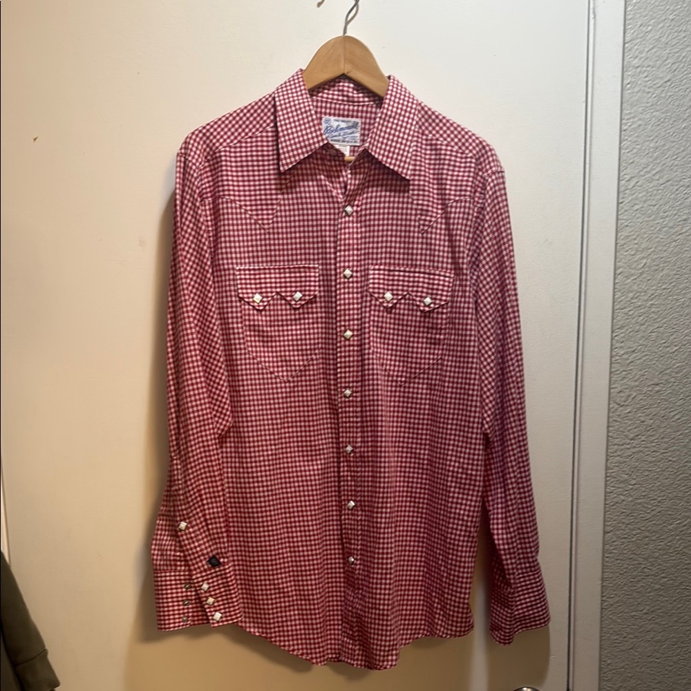 Red Gingham Casual Button Down Shirt